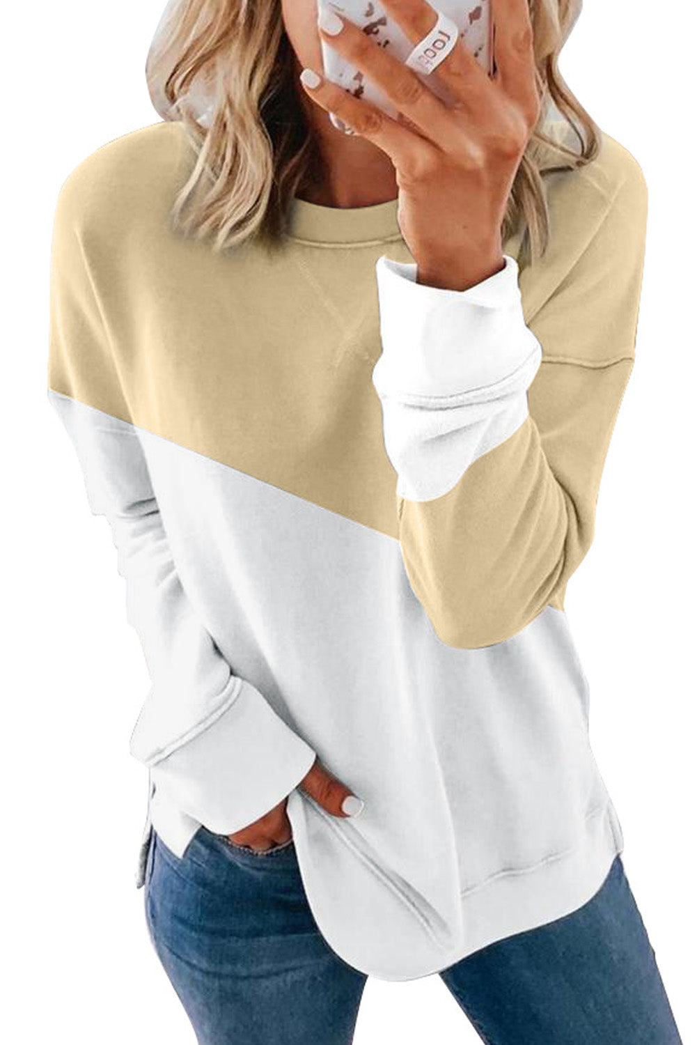 Light Blue Patchwork Dropped Shoulder Sweatshirt