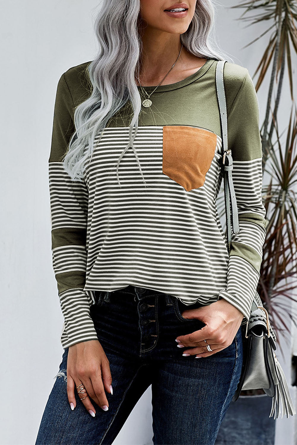 Black Pinstripe Patch Pocket Top