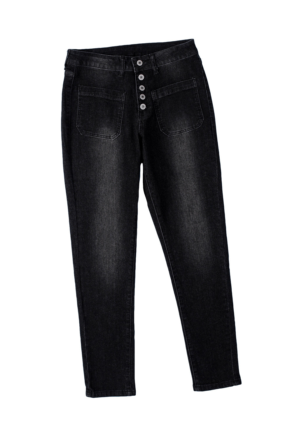 Black Button Fly Skinny Jeans with Pockets