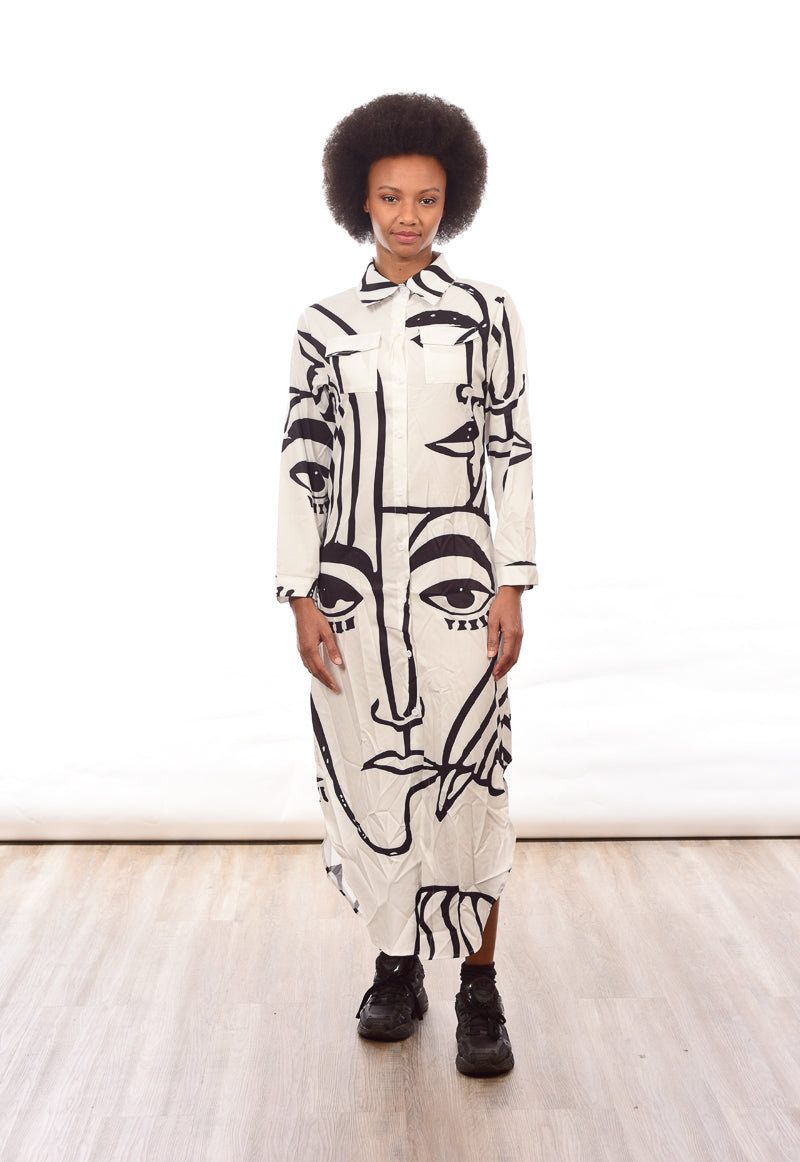 Pattern face shirt dress