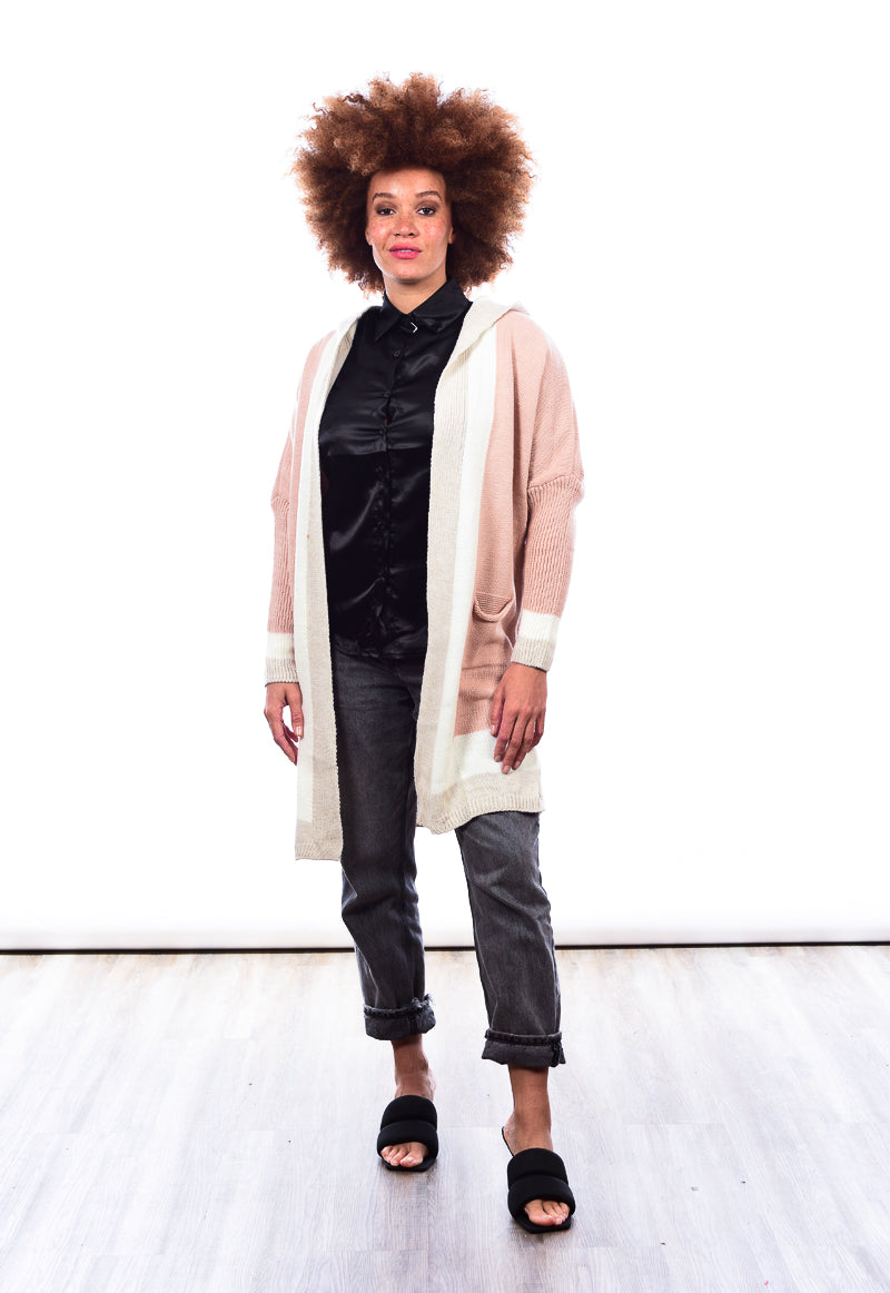 Long Light Pink and White Cardigan