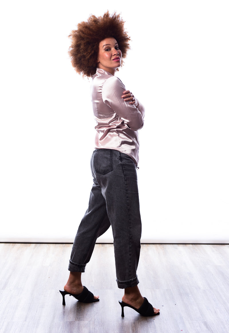 Pink silk sleeved shirt