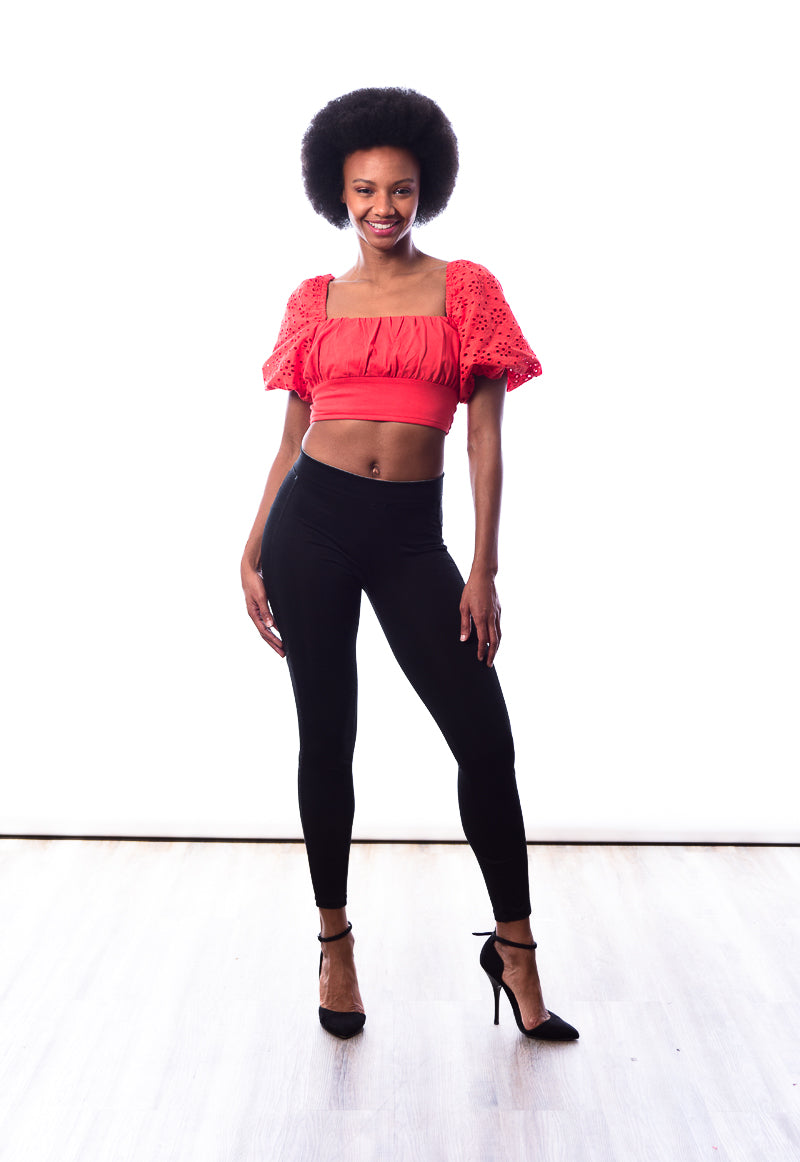 Red crop top ruffle