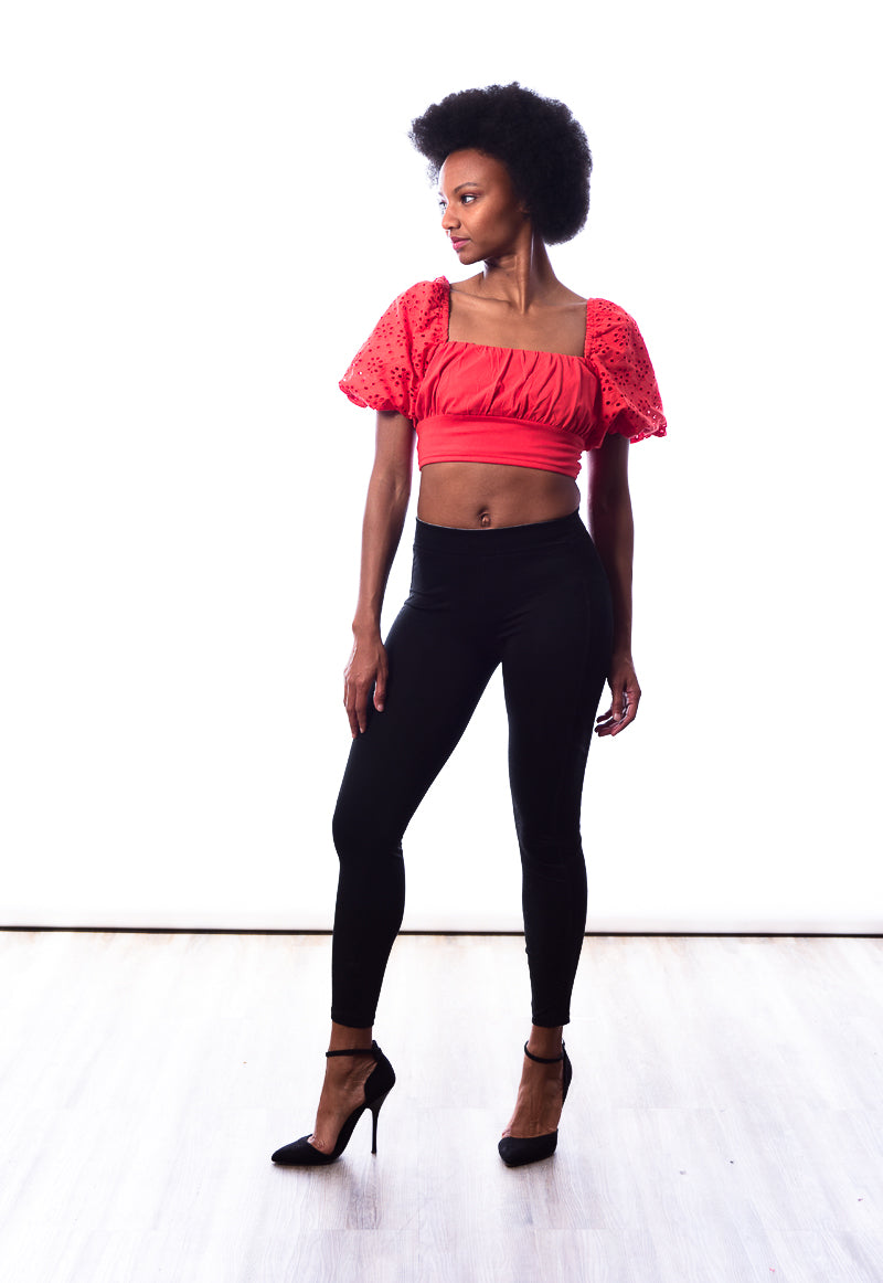 Red crop top ruffle