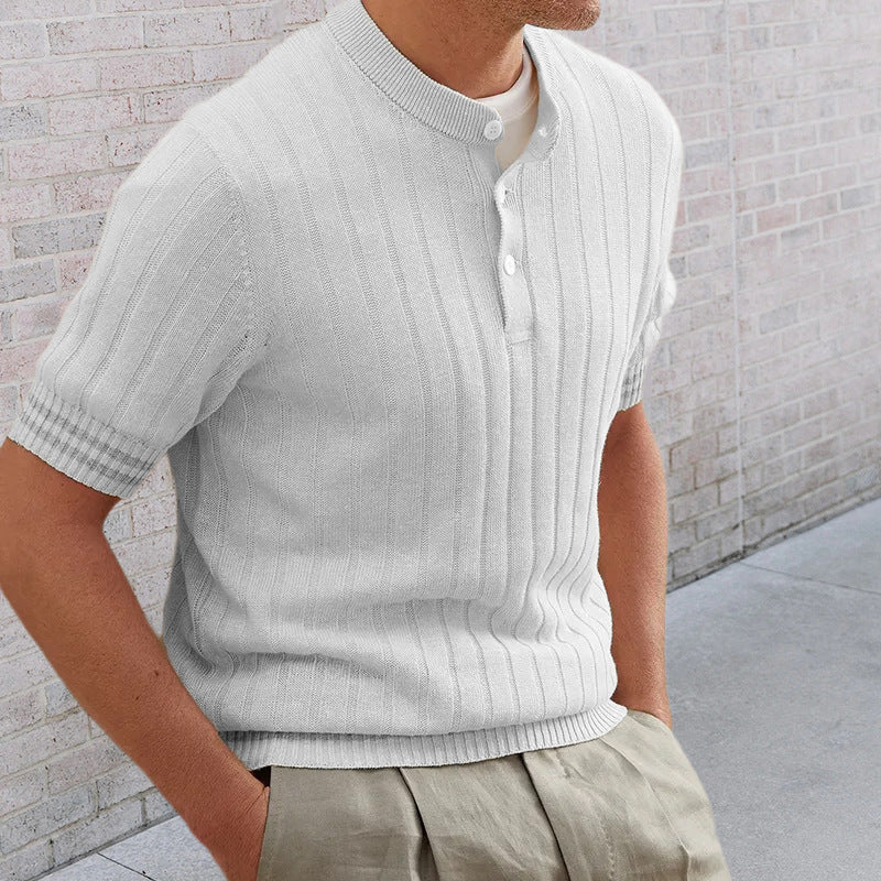 Lapel Short Sleeve Slim Sweater