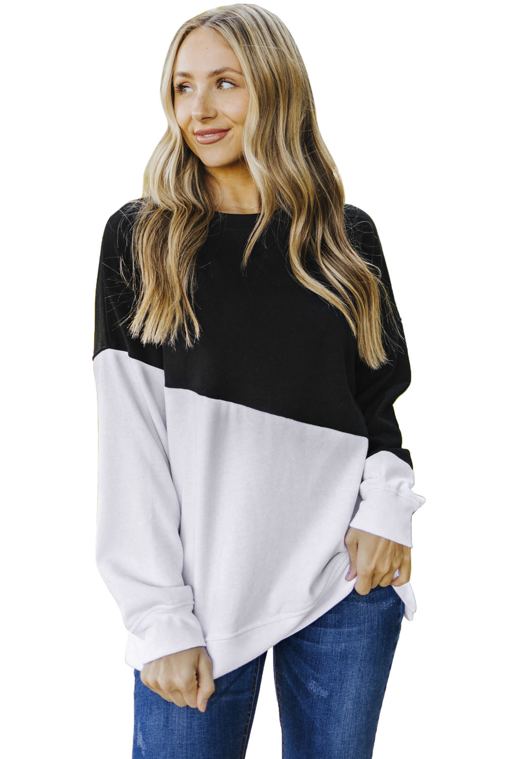 Light Blue Patchwork Dropped Shoulder Sweatshirt