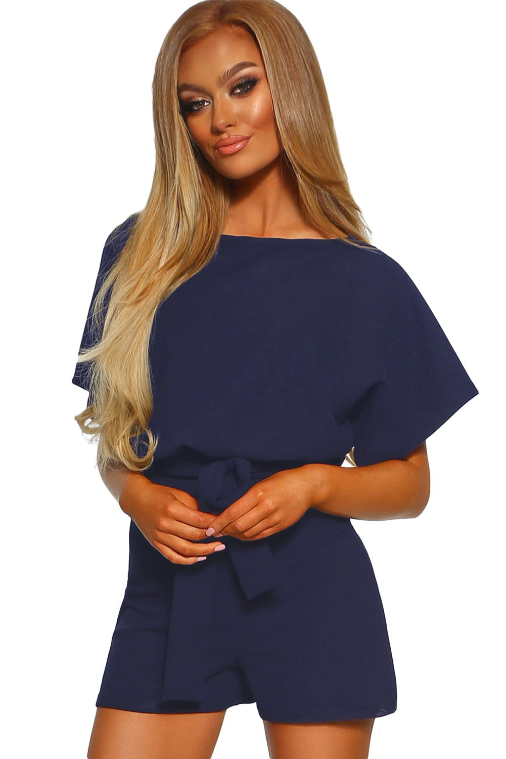 Blue Over The Top Belted Playsuit