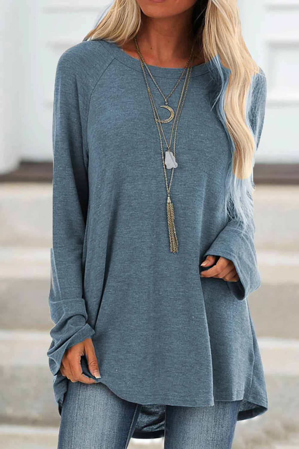 Blue Knit Tunic Top