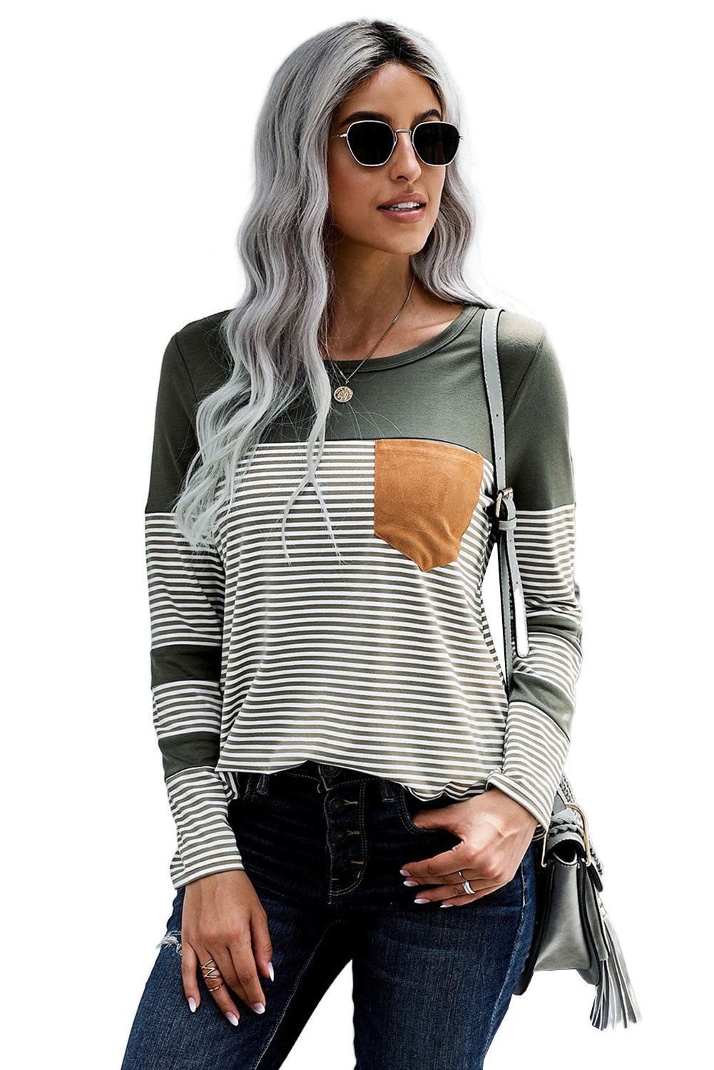 Black Pinstripe Patch Pocket Top