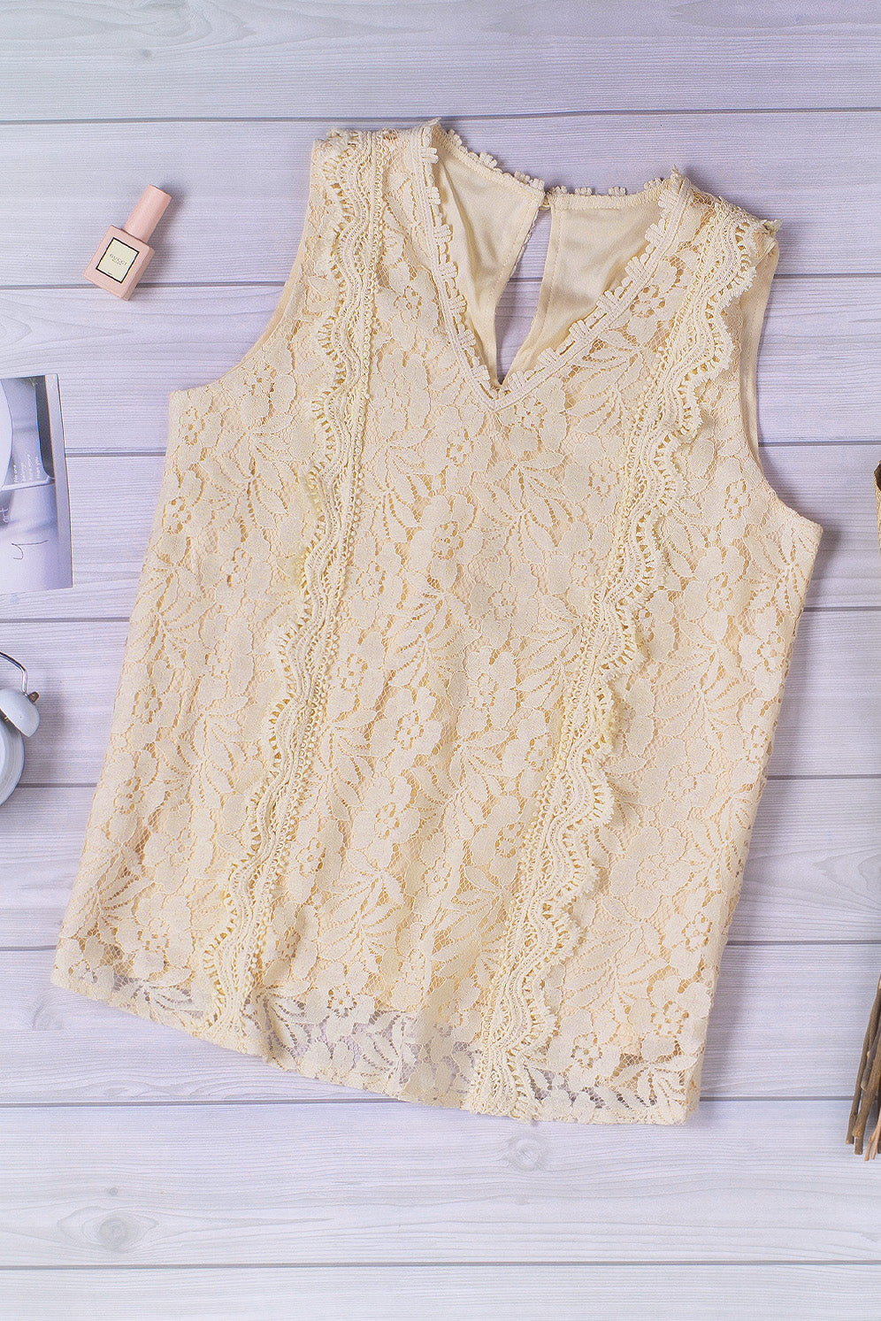 White Lace V Neck Tank Top