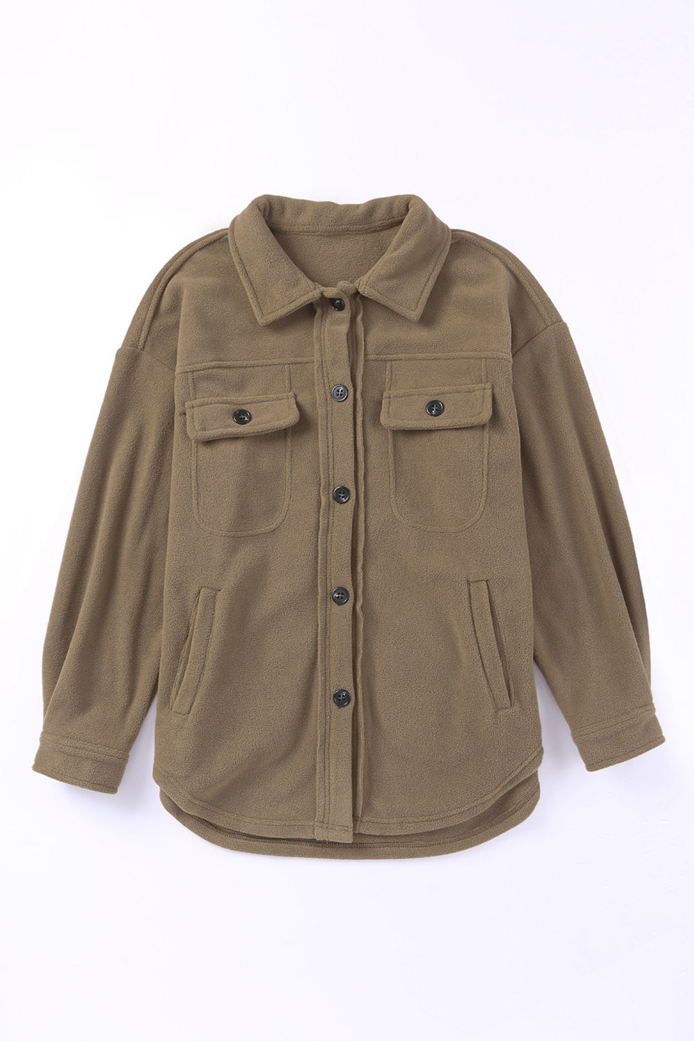 Brown Turn Down Collar Buttoned Shirt Jacket