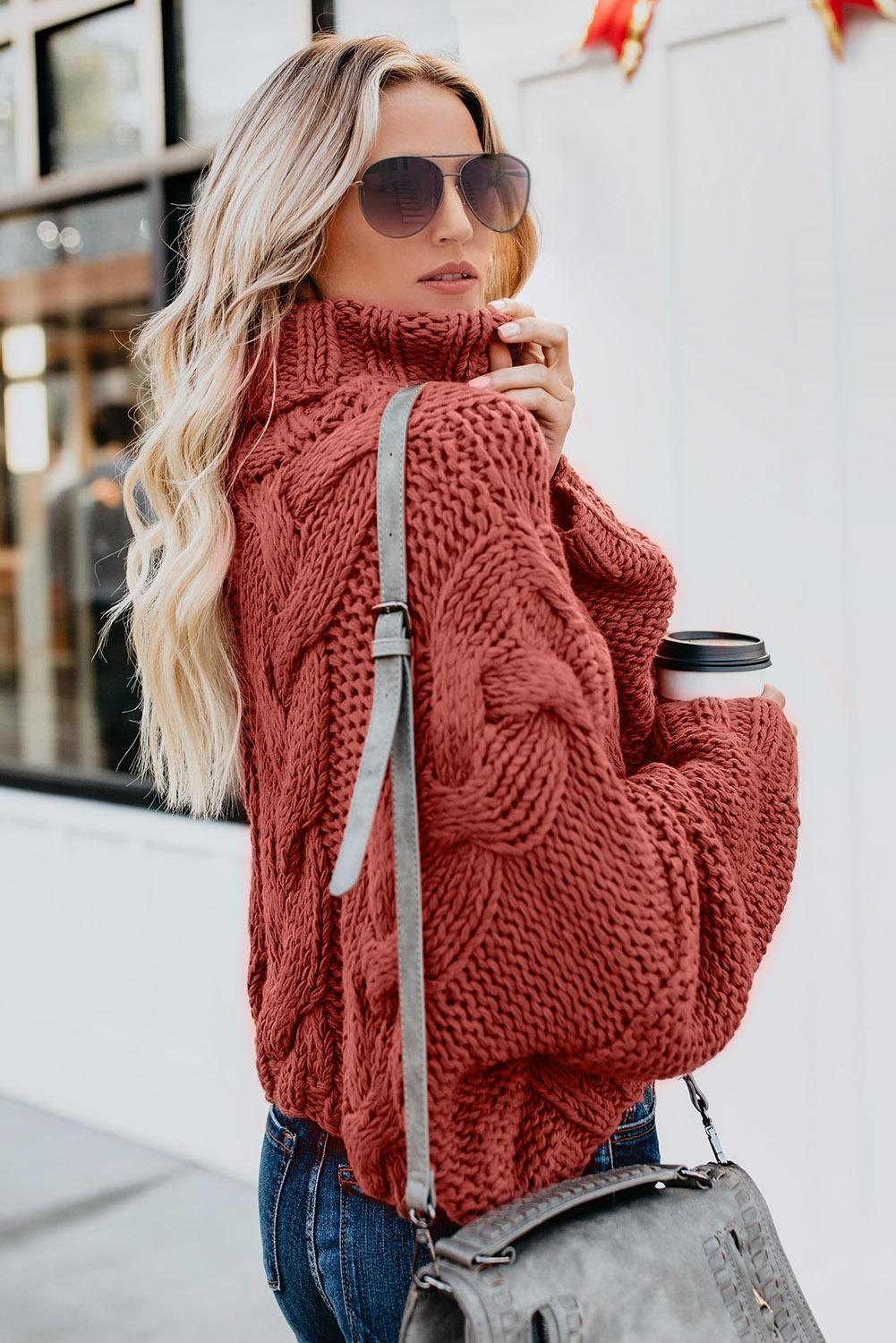 Cuddle Weather Cable Knit Handmade Turtleneck Sweater