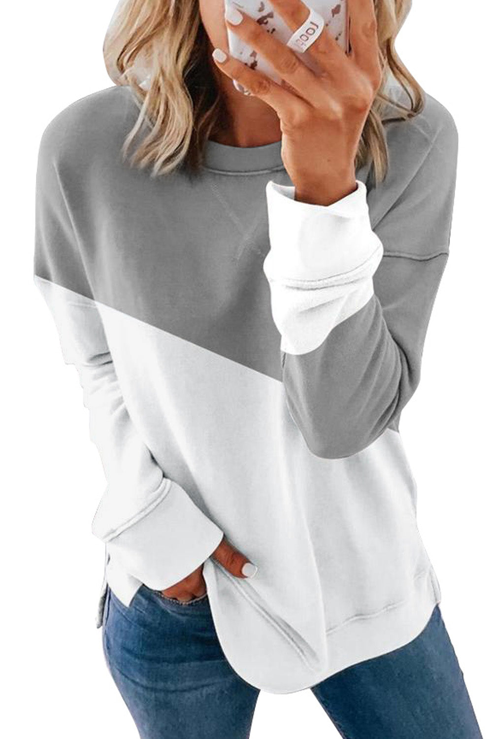 Light Blue Patchwork Dropped Shoulder Sweatshirt