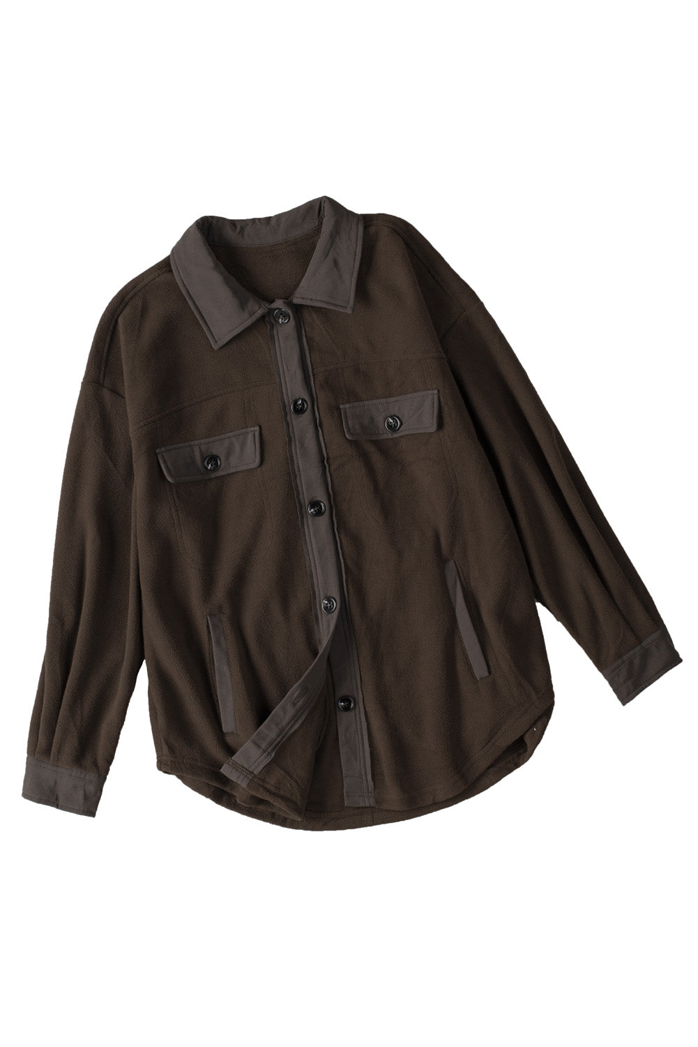 Brown Turn Down Collar Buttoned Shirt Jacket