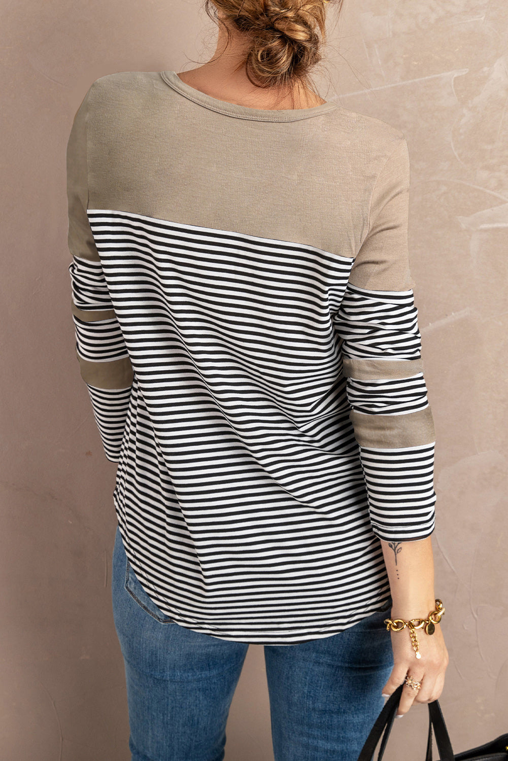 Black Pinstripe Patch Pocket Top