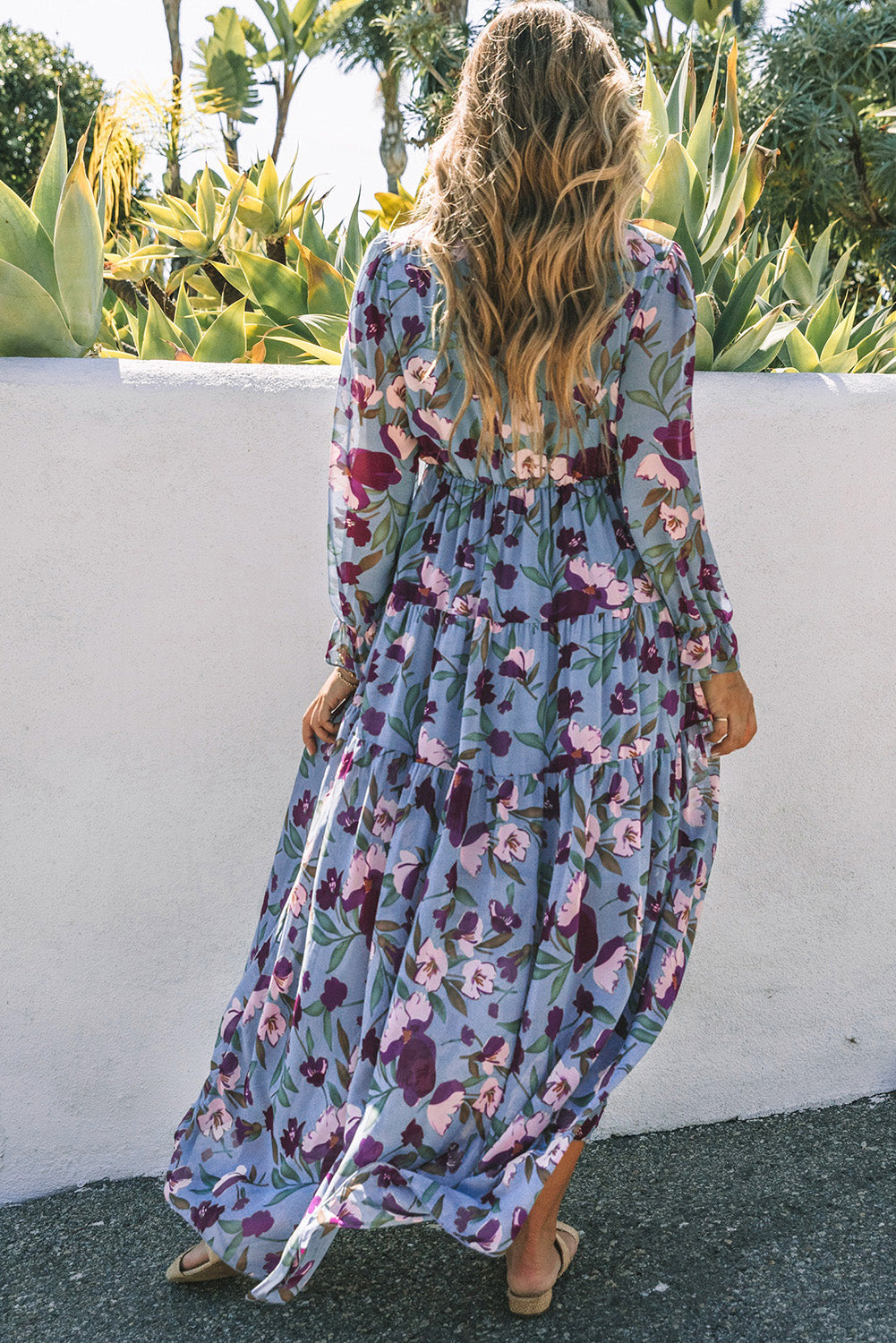 Multicolor Wild Lotus Ruffle Tiered Maxi Dress