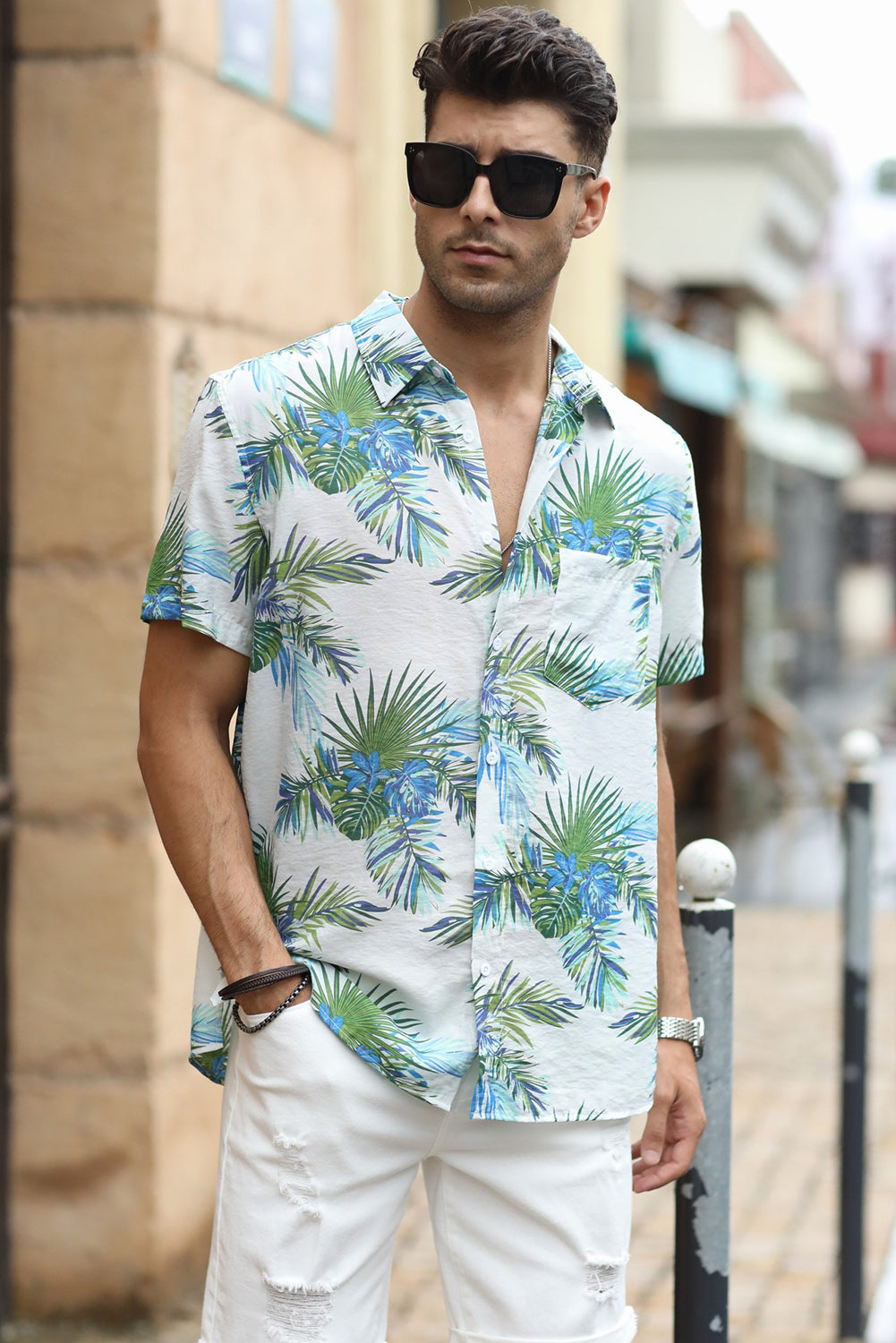 Green Men Short Sleeve Casual Hawaiian Shirt