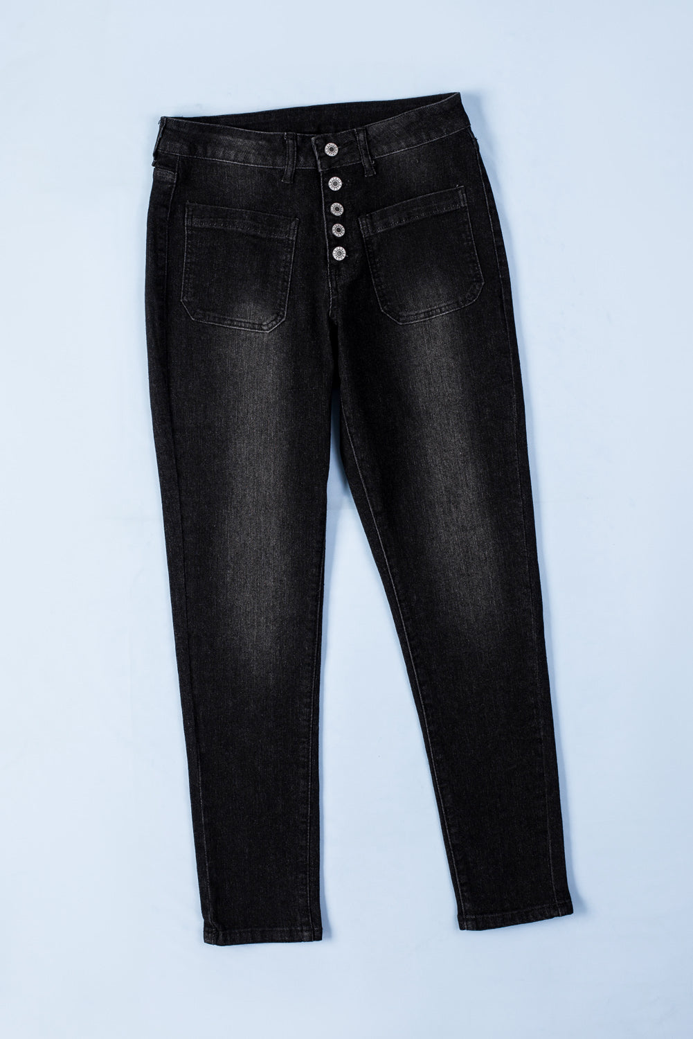 Black Button Fly Skinny Jeans with Pockets