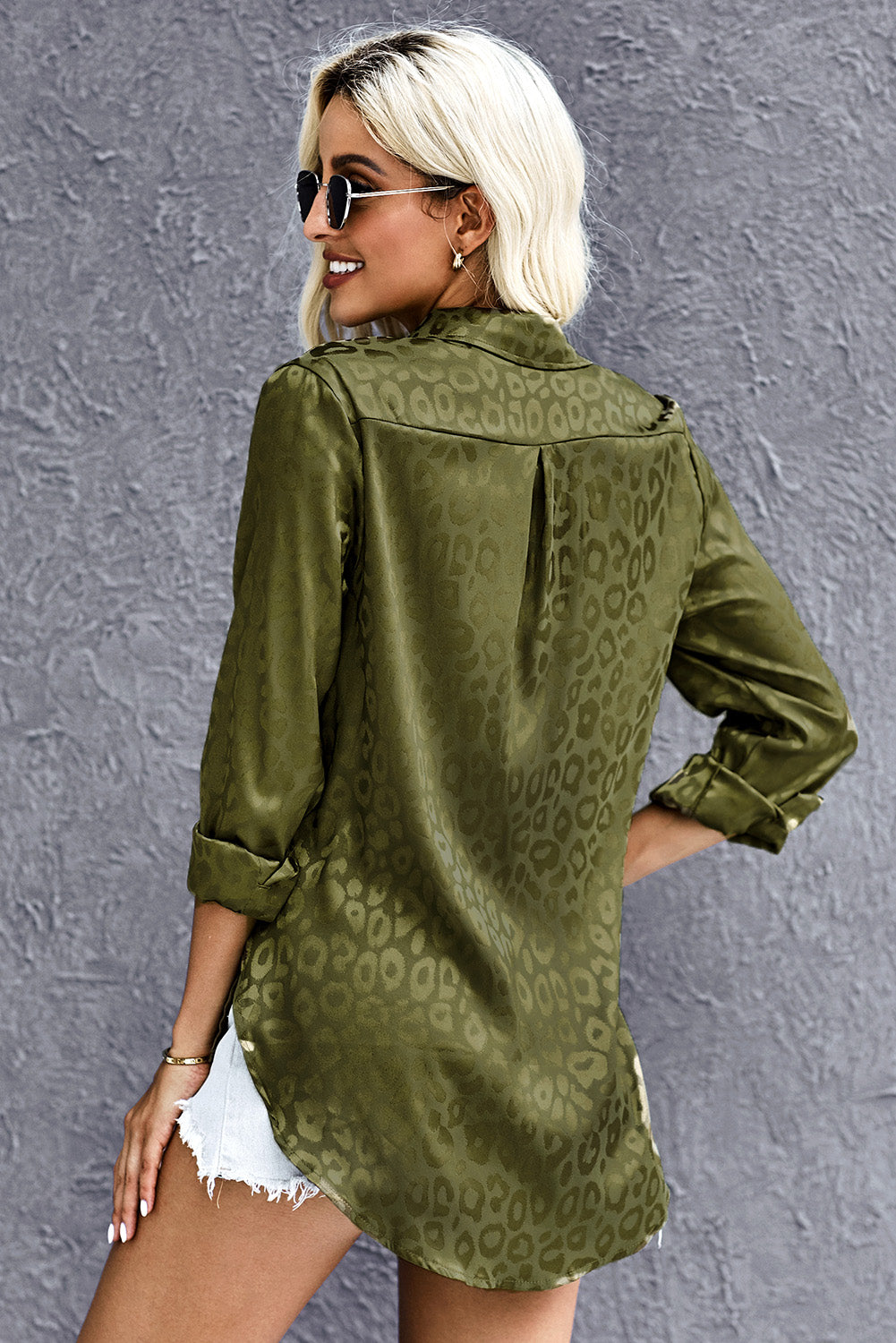 Green Embossed Button Shirt