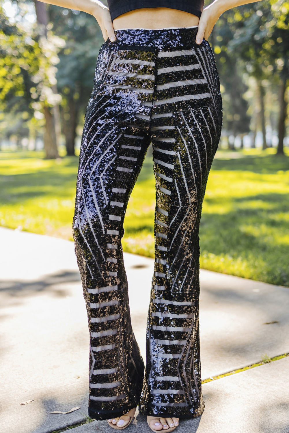 Fiery Red Sequin Wide Leg Pants