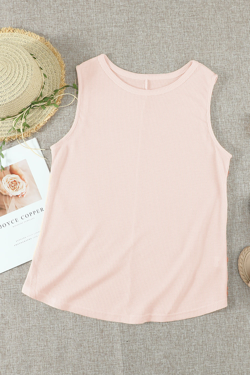 Apricot Crew Neck Waffle Tank Top