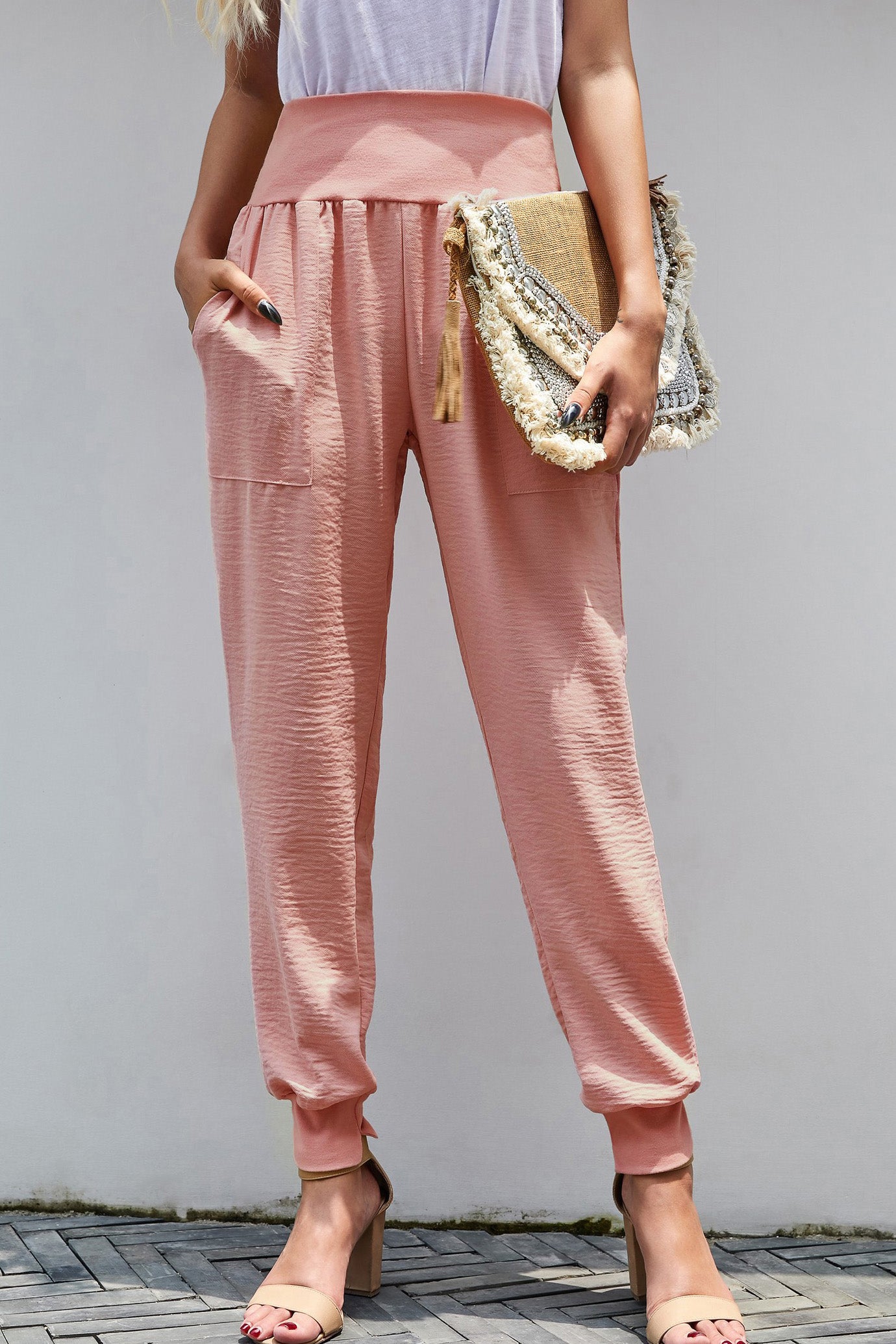 Pink Pocketed Cotton Joggers